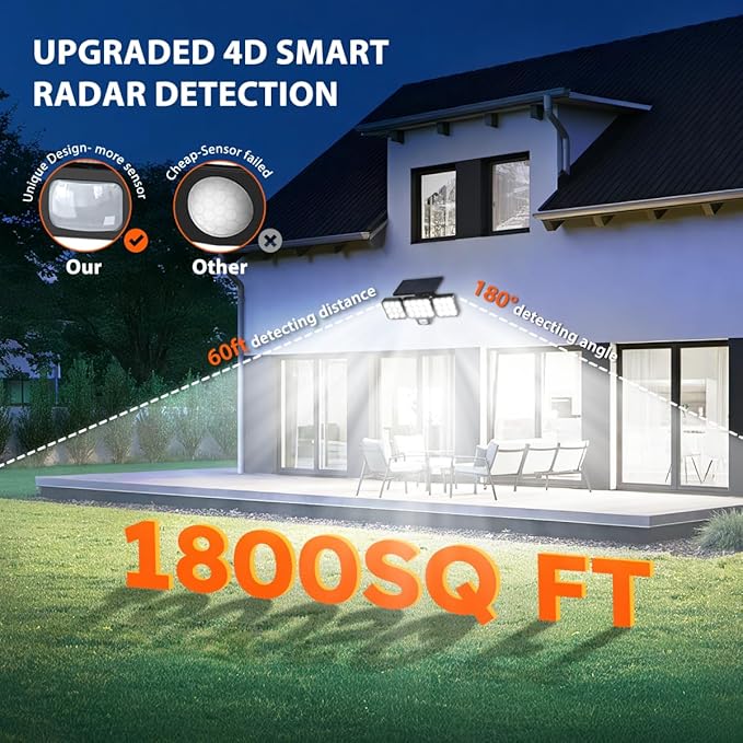 Solar Flood Light Outdoor 4 Pack, 3500LM Super Bright Motion Sensor Outdoor Lights, Solar Lights Outdoors Waterproof, Upgrade Glass Panel, 270° Wide Angle LED Security Spot Light for Outside Yard