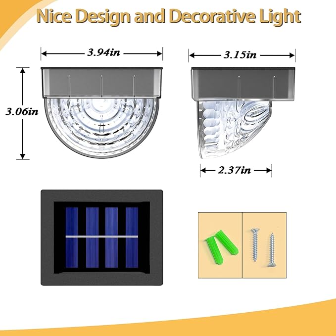 twinkya 6 Pack Solar Fence Lights Solar Outdoor Wall Lights Plastic Solar Powered Deck Step Stair Lights Waterproof Fence Solar Light for Garden Post Patio Backyard Yard Decor (Warm, 6 Pack)