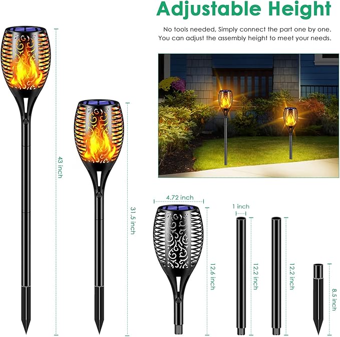 TomCare Solar Lights Outdoor 99 LED Higher & Larger Flickering Flame Solar Torch Lights 43" Waterproof Outdoor Lighting Solar Powered Pathway Lights Christmas Decorations for Garden Patio Yard, 4Pack