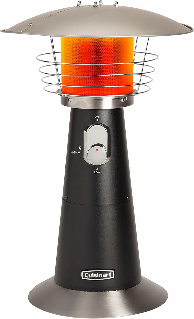 Cuisinart Portable Tabletop Patio Heater, 11,000 BTU Outdoor Propane Heater with Safety Tilt Switch and Adjustable Heat, Burner Screen Guard, 30 sq. Foot Heat Range, Black