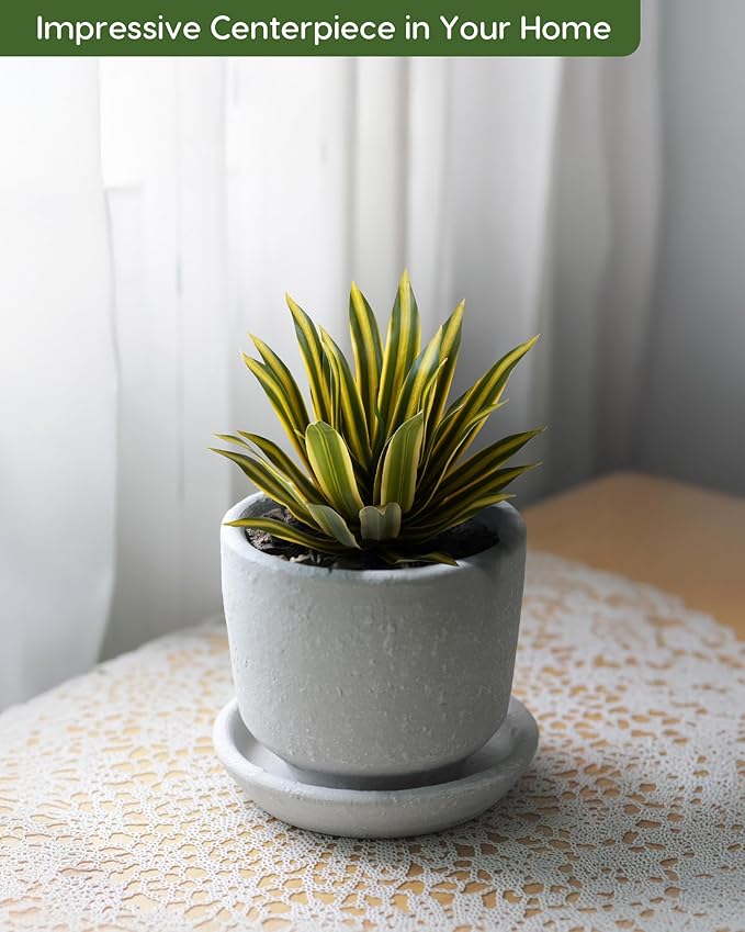 Velener Artificial Outdoor Agave Plants, Golden Outdoor Faux Plants with Broad Sword-Shaped Leaves, Small Size UV Resistant Fake Agave Plants for Indoor and Outdoor Decor(14 Inch)-2 Pack