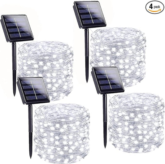 Solar String Lights Outdoor, 4 Pack Each 100 LED Solar Christmas Twinkle Lights Outside, Waterproof Copper Wire with 8 Modes Solar Fairy Lights for Garden Yard Tree Wedding Christmas Decor(Cool White)