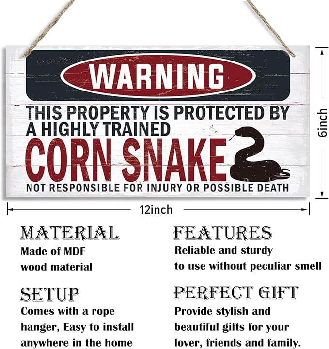 Warning Sign, Corn Snake Warning Wood Plaque Sign, Funny Door Signs, Decorative Wood Hanging Suspension Plaque, Farmhouse Wooden Wall Decor, Outdoor Hanging Wooden Signs