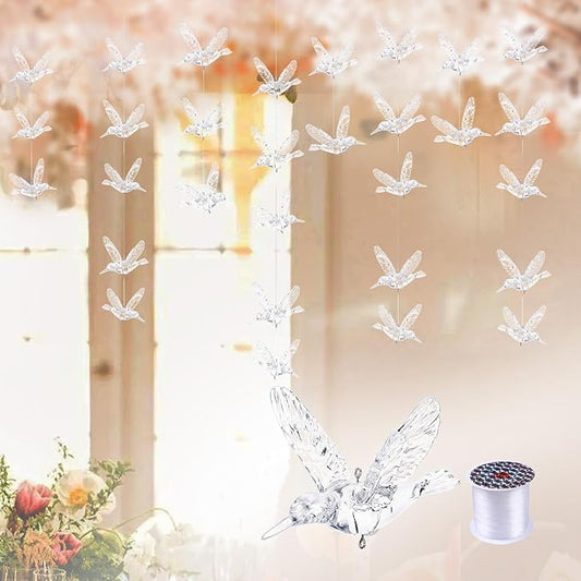 NUPTIO Crystal Ceiling Hanging Ornaments: 50 Pcs Acrylic Flying Birds for Wedding Party Window Garden Bedroom Outdoor Birthday - Christmas Tree Decorations with Transparent Line