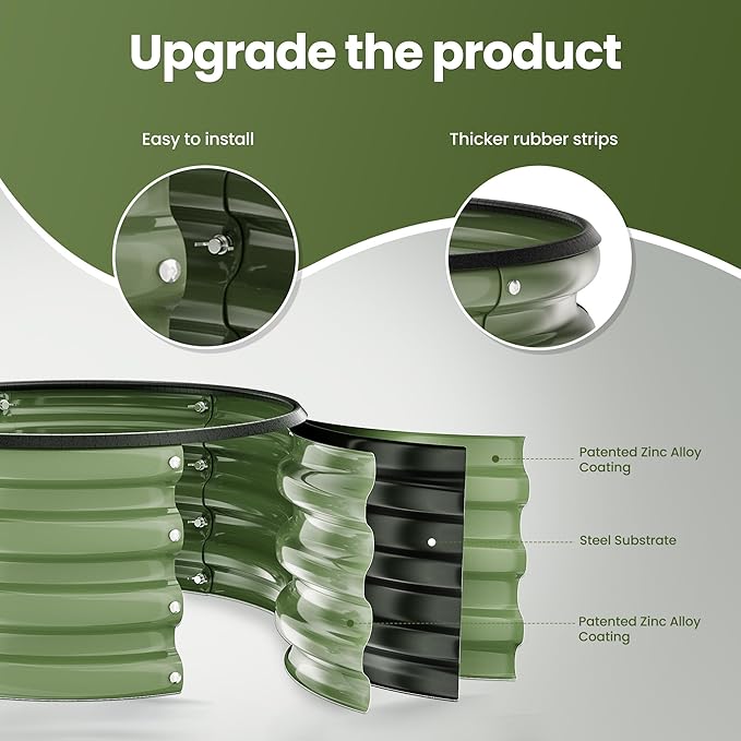 ZXZYHFTY Round Galvanized Raised Garden Bed kit,Green Outdoor Garden Raised Planter Box, Round Large Metal Raised Garden Beds for Vegetable 2 * 2 * 1ft 3 Pcs