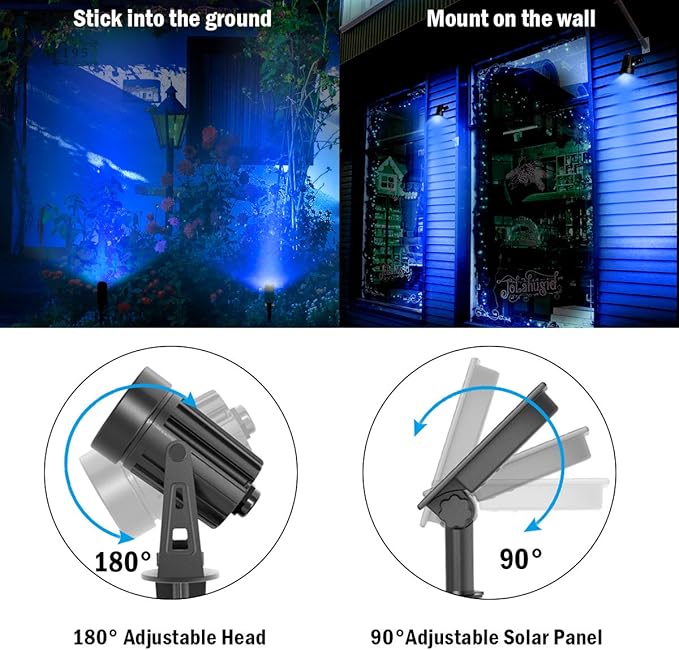 T-SUNUS Halloween Solar Spot Lights Blue Metal Outdoor Spotlights with 9.8ft Cable, IP65 Waterproof, Separated Panel for Yard Driveway Pathway Pool Christmas Tree Patio Landscaping Wall Flag Trees