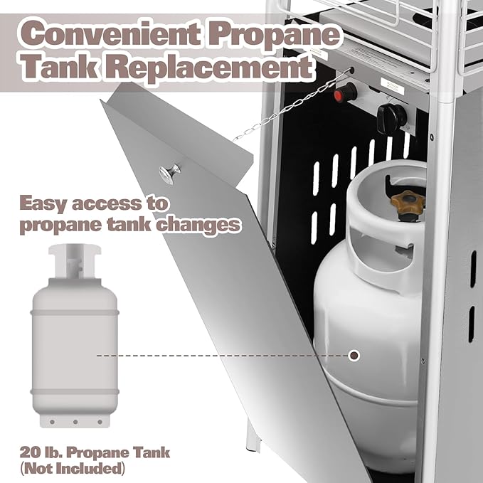 Hykolity 48000 BTU Pyramid Patio Heater, Outdoor Propane Heaters with Wheels and Cover, Glass Tube Propane Patio Heater for Backyard, Garden, Porch and Pool, Silver Grey