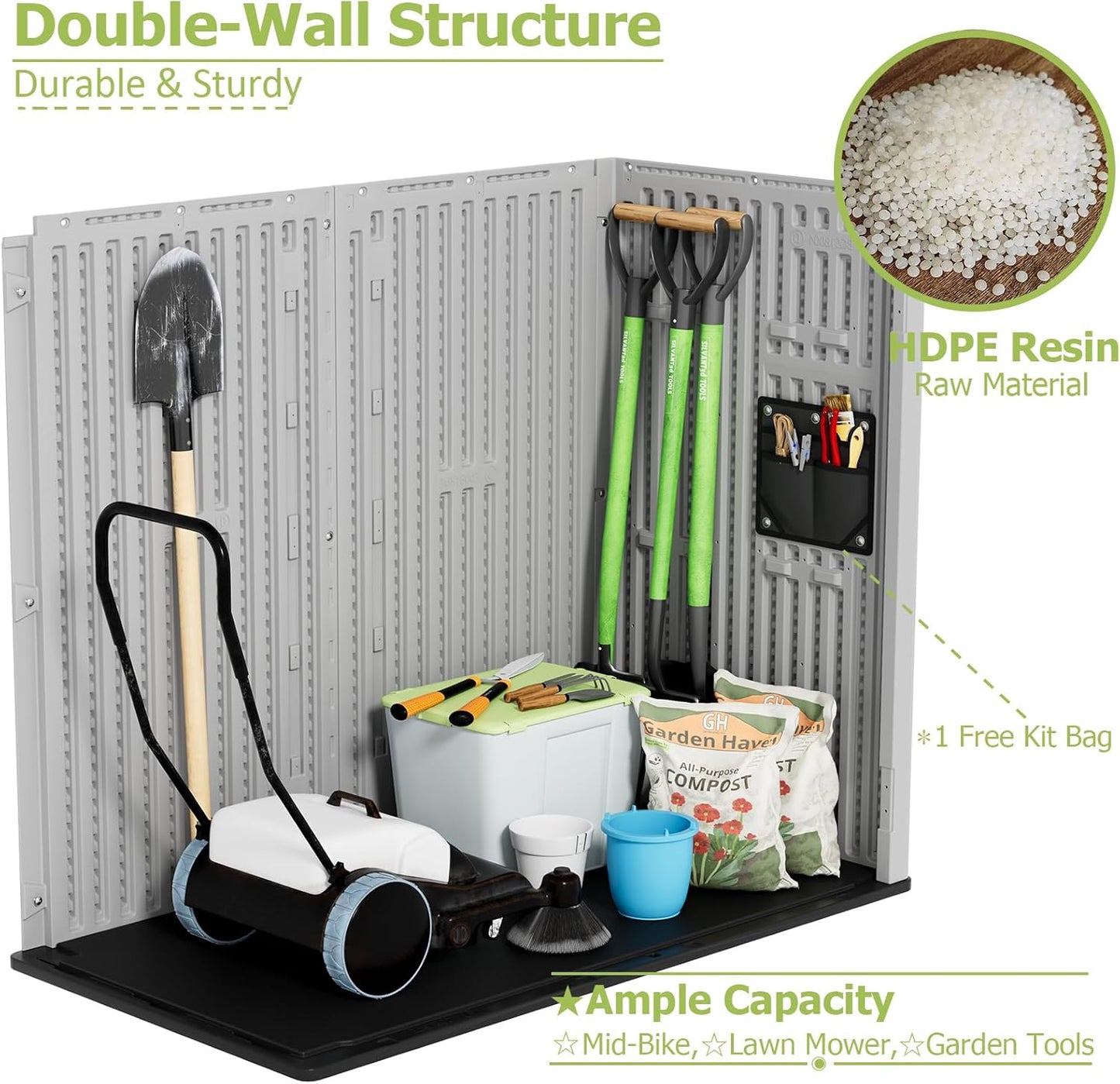 HOMSPARK 37 Cu.Ft Outdoor Storage Shed Weather Resistant, Multi Functional | Double-Wall Resin Storage Sheds & Outdoor Storage Box Waterproof for Backyard Garden Patio Lawn (Light-Grey)