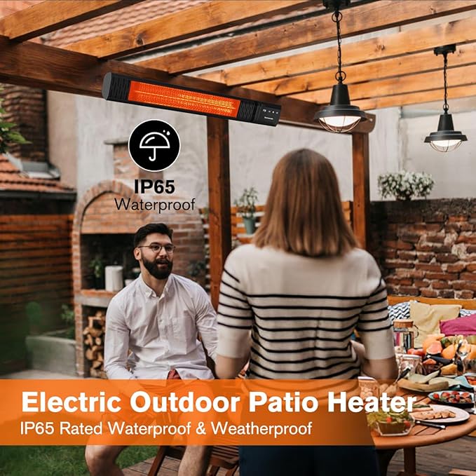 Small Outdoor Heater for Patio, thermomate 1500W IP65 Electric Infrared Heater with Low Glare Schott Glass, 9 Heating Levels & 24H Timer, Plug-in 120V Black