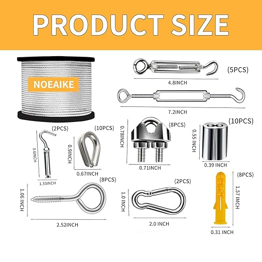 Wire Rope Kit,165FT 1/8" Vinyl Coated Stainless Steel Wire,Turnbuckles for Cables Wire,Metal Wire for Outdoor String Lights Hanging,Garden Wire,Clothes Line Cable