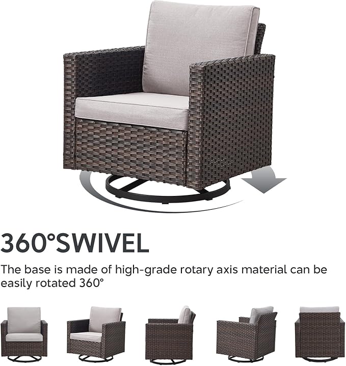 4 Piece Wicker Patio Furniture with Fire Pit Table - Outdoor Conversation Set with 50,000 BTU Fire Pit, All Weather Rattan Patio Set for Deck Backyard Garden - Brown Wicker Beige Cushion