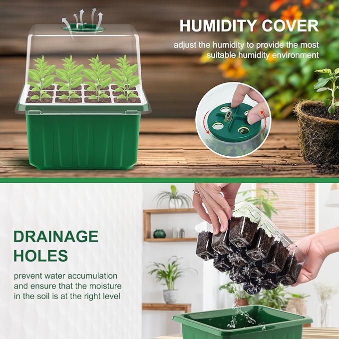 Self-Watering Seed Starter Tray with Timed Grow Light, 6 Packs Plant Starter Tray Seedling Starter Kit with Humidity Domes Base Indoor Mini Greenhouse for Gardening Seeds Growing Starting