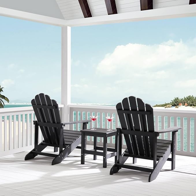 Psilvam Classic Adirondack Chair, Standard-Sized Poly Lumber Fire Pit Chair, 350Lbs Support Weather Resistant Patio Chairs for Garden, Party, Beach(Black)