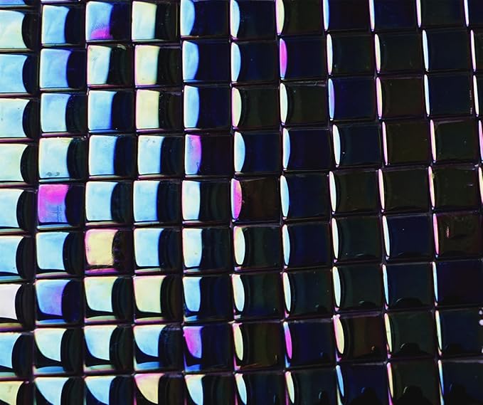 Iridescent Square Mosaic Tiles for Crafts, 300G Small Crystal Mosaic Glass Pieces Bulk for Mosaic Beginner, 0.41”x0.41” Tile for Art Glass Project, Ideal for Handmade Mosaic Home Decor, Black