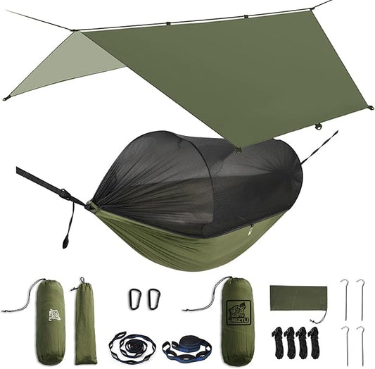 Miztli Camping Hammock -Portable Hammock w/Spacious Net & Tree Straps w/Adjustable Loops, Double and Single Hammock for Outdoor, Indoor, Hiking and Travel