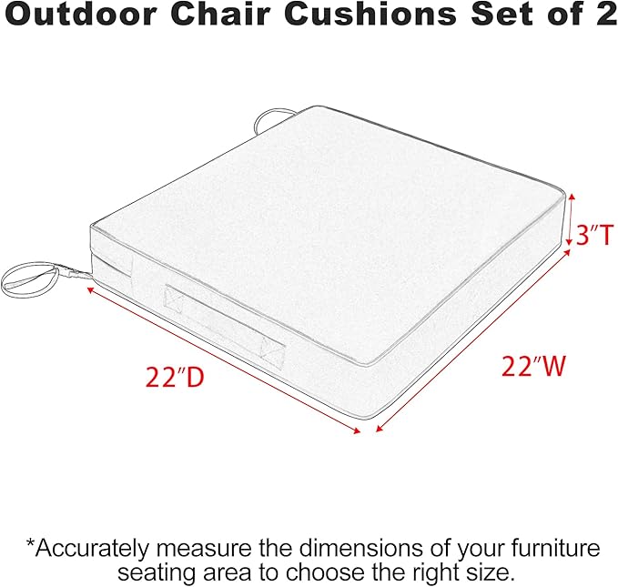 Favoyard Patio Chair Cushions 22 x 22 x 3 Inch Waterproof Outdoor Seat Cushions for Patio Furniture 3-Year Color Fastness Garden Sofa Couch Chair Pads with Handle & Adjustable Straps Set of 2, Green