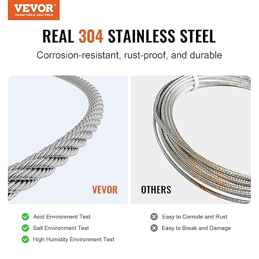 VEVOR Wire Rope Kit, 1/8" 100 ft 304 Stainless Steel Cable with 124 Accessories, 1600 lbs Breaking Strength, 7x7 Strands Construction Marine Aircraft Grade for Handrail Stair Decking Fence Outdoors