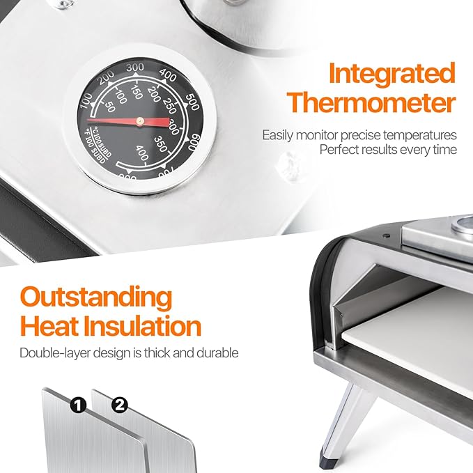 Pizza Oven 13 Inch Outdoor Wood Fired Portable Stainless Steel Pizza Oven with Pizza Stone for Family Outside Cooking Camping Backyard BBQ Pizza Maker Garden Kitchen(black13IN)