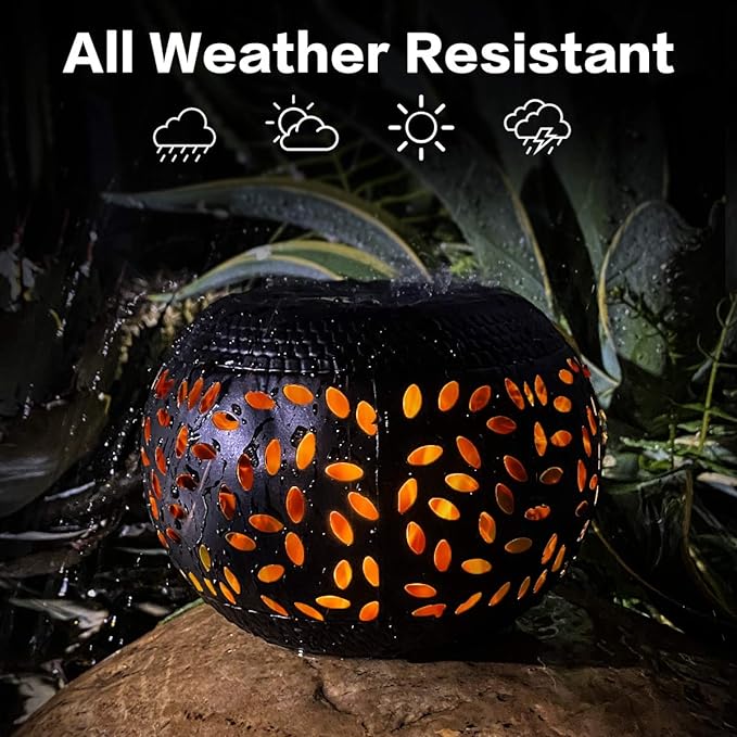 Solar Table Lantern Outdoor Waterproof- 2 Pack Dancing Flickering Flame Solar Light,Black Metal Desktop Decorative Lamp Auto On/Off Lighting Dusk to Dawn for Desk Patio Garden Pathway Yard