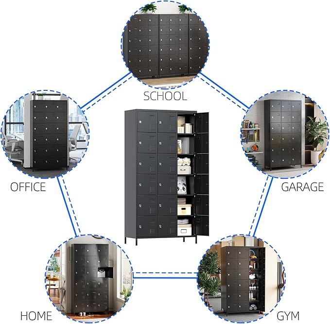 METAN Metal Locker for School Office Gym Bedroom, 18 Doors Black Steel Storage Locker Cabinet for Employees, Industrial Storage Locker, Assembly Required (18 Door-Black)