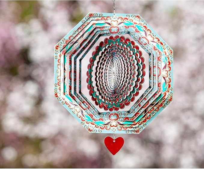 Wind Spinner Mandala Mystique 12 inches – 3D Stainless Steel – Laser Cut Metal Art Geometric Pattern - Hanging Wind Spinner, Kinetic Yard Art Decorations - Indoor/Outdoor Decor