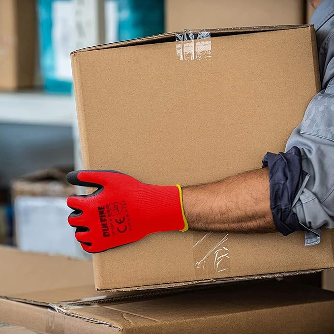 DULFINE Safety Work Gloves PU Coated-60 Pairs,Red Seamless Knit Glove with Polyurethane Coated Smooth Grip on Palm & Fingers, for Men and Women, Ideal for General Duty Work (Medium)