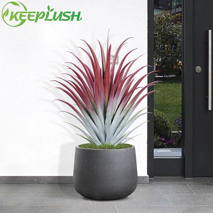 2ft Fake Spiked Agave Plant - Red Artificial Aloe Vera Plant 26 Inch - Tall Large Faux Floor Plants Perfect for Porch Door Step Home Office Patio Indoor Outdoor Decor (2 Pack)