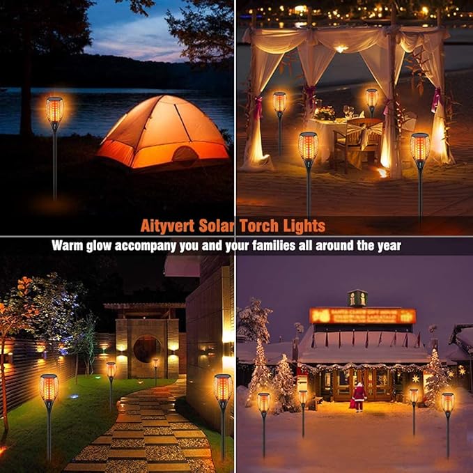 Aityvert Upgraded Larger Solar Torch Lights, Waterproof Outdoor Dancing Flames Lights, Flickering Flames Garden Lights, Landscape Decoration Pathway Patio Lights 43" 96 LED (1 Pack)