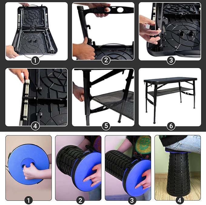 Small Folding Table, Adjustable Height, Camping & Picnic Table, 4 Foot Lightweight