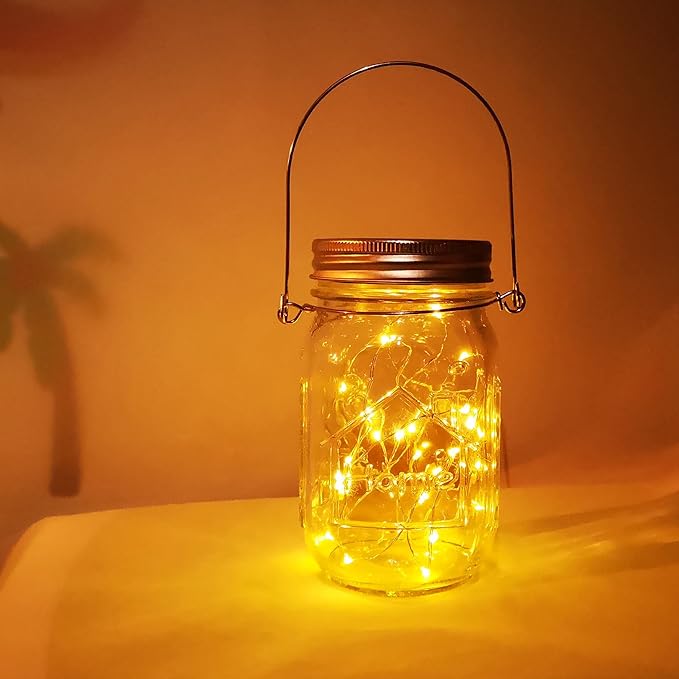 Solar Mason Jar Lights,4 Pack 30 Led Starry Fairy String Hanging Jar Lights,Solar Lanterns for Outdoor Patio Party Garden Wedding Christmas Decorations Lights(Mason Jars/Handles Included)