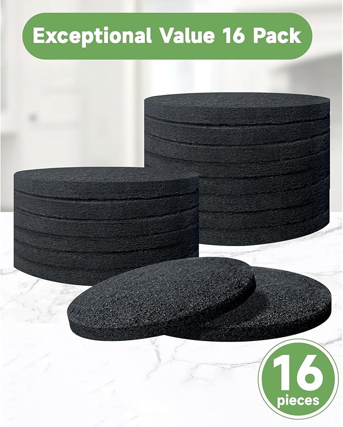 6.7 Inch Charcoal Filters for 16 Pack Kitchen Countertop Compost Bins - Extra Thick 0.4" for Longer Lasting Activated Carbon