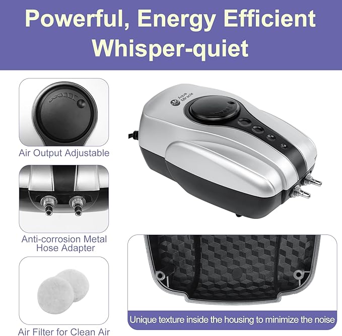 AquaMiracle All-in-One Pond Air Pump Koi Pond Aerator for Pond up to 2000 Gallons Pond Deicer Pond Aeration Kit with 2&4 Outlets Air Stones Airline Tubing Check Valves