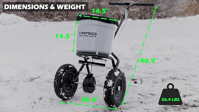 Yard Commander - Commercial 50 LB Walk-Behind Push Broadcast Spreader - 10-12 Foot Spread - Fertilizer, Salt & Grass Seed - Clog Free Design - Fully Enclosed Gear Box - Adjustable Drop Rate