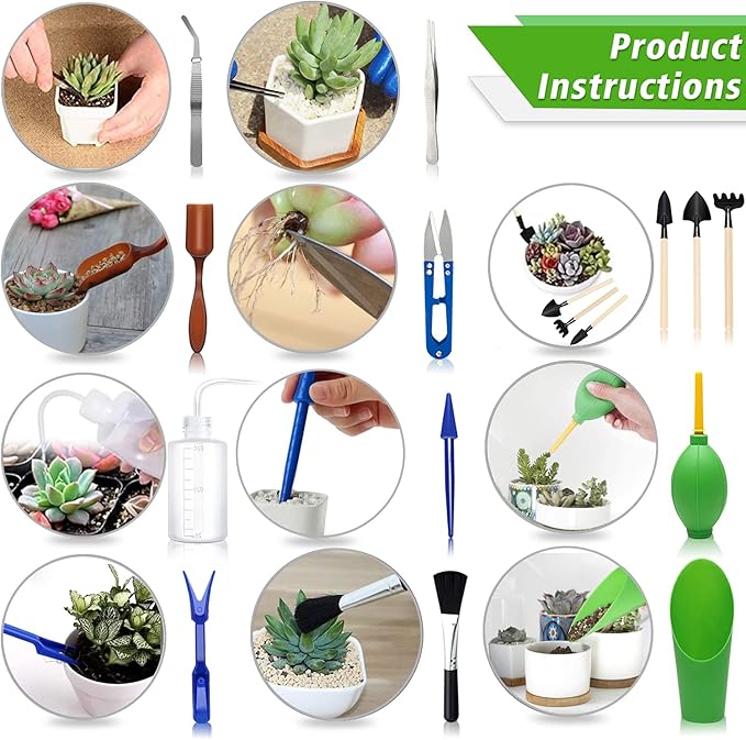 Succulent Tools, Mini Garden Tool Set, Transplanting Tools Set, Succulent Care kit for Succulent Miniature Gardening Plant, Multi, 13 Pcs