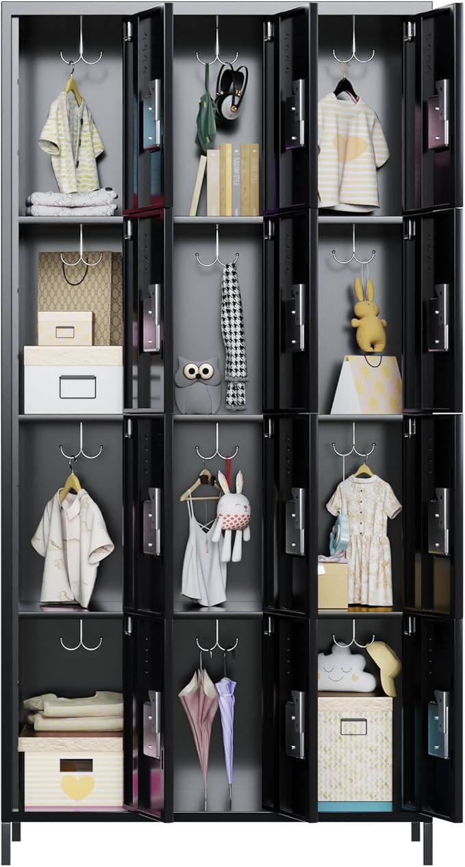 METAN Metal Locker for School Office Gym Bedroom, 12 Doors Black Steel Storage Locker Cabinet for Employees, Industrial Storage Locker, Assembly Required (12 Door-Black)