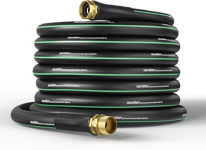 GreatBuddy 75 ft Garden Hose 5/8", Less Kink Heavy Duty Water Hose, Durable & Flexible Hose for Outdoor, Lawn, Car Washing, Pet Bathing and Household