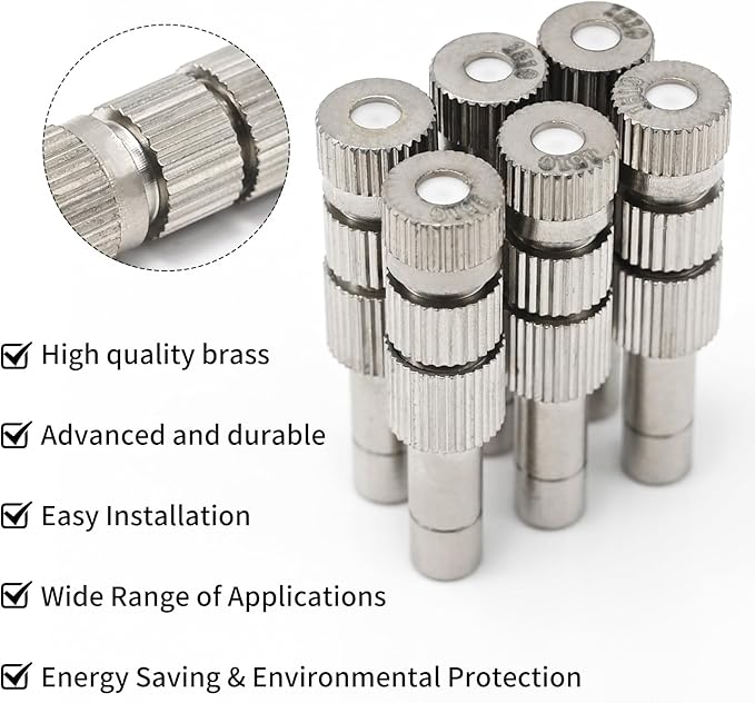 20pcs 6mm Brass Mister Nozzles with Filter, 0.006"/0.15mm Orifice Misting Nozzles for Outdoor Cooling System, Landscaping, Air Humidification, Greenhouse Irrigation