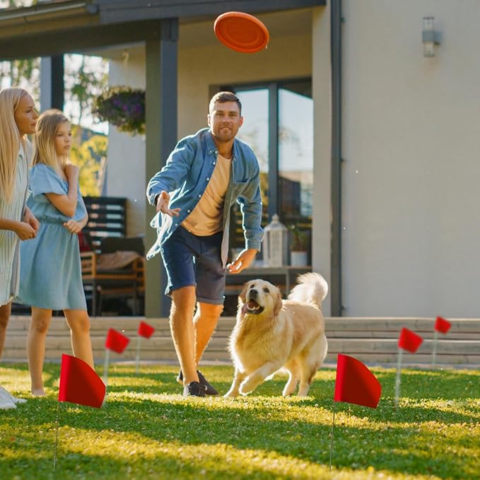 Zozen 50Pack Red Marking Flags, Writable/15x4x5 Inch, Yard Flags for Lawn & Irrigation & Landscape & Sprinkler & Survey & Dog Training.