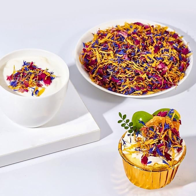 Edible Flower Sprinkles for Cake Decorating– 1oz Dried Edible Flowers Mix Rose, Cornflower, Calendula, Lavender– Edible Cake Decorations, Cupcake Sprinkles Flower for Drinks, Cocktails & Desserts