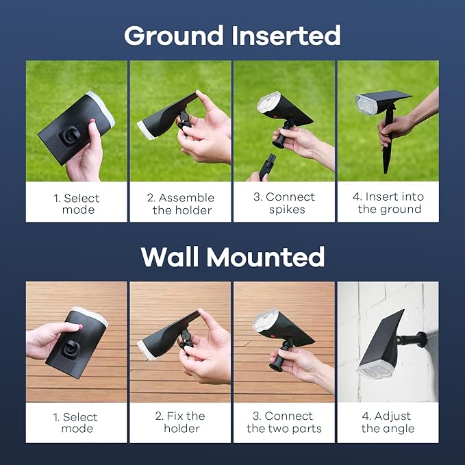 Consciot Solar Color Changing Outdoor Spotlights, 7 Lighting Modes Outside Solar Lights Waterproof IP67, Multicolor Christmas Decorations Landscape Lights for Pathway Patio Fence, Auto On/Off, 2 Pack