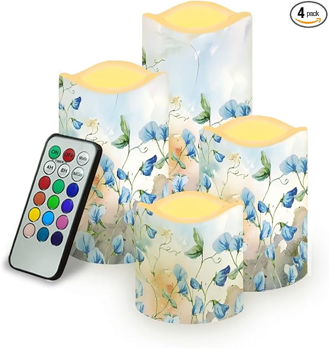 Ystardream Blue Flower Led Flameless Candles Valentine's Day Decorations Electric Christmas Candles for Windows,Unscented,Safe for Families with Pet(s) or Young Child(ren)