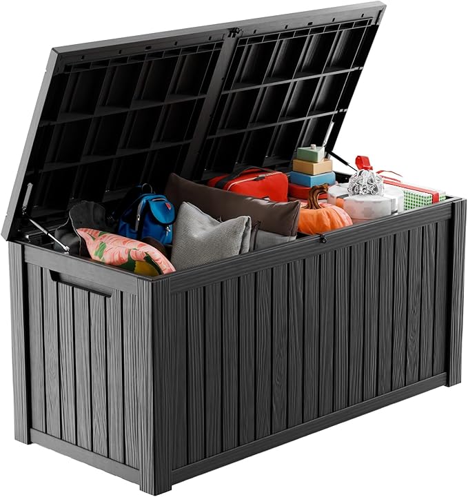 180 Gallon Outdoor Storage Box – Waterproof Deck Box for Garden & Patio,Black