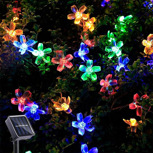 Solar String Flower Lights Outdoor 100 LED 40Ft Multi-Color Fairy Lights with 8 Lighting Modes, Waterproof for Garden, Yard, Porch, Christmas, Wedding, Party, Xmas Tree Decoration