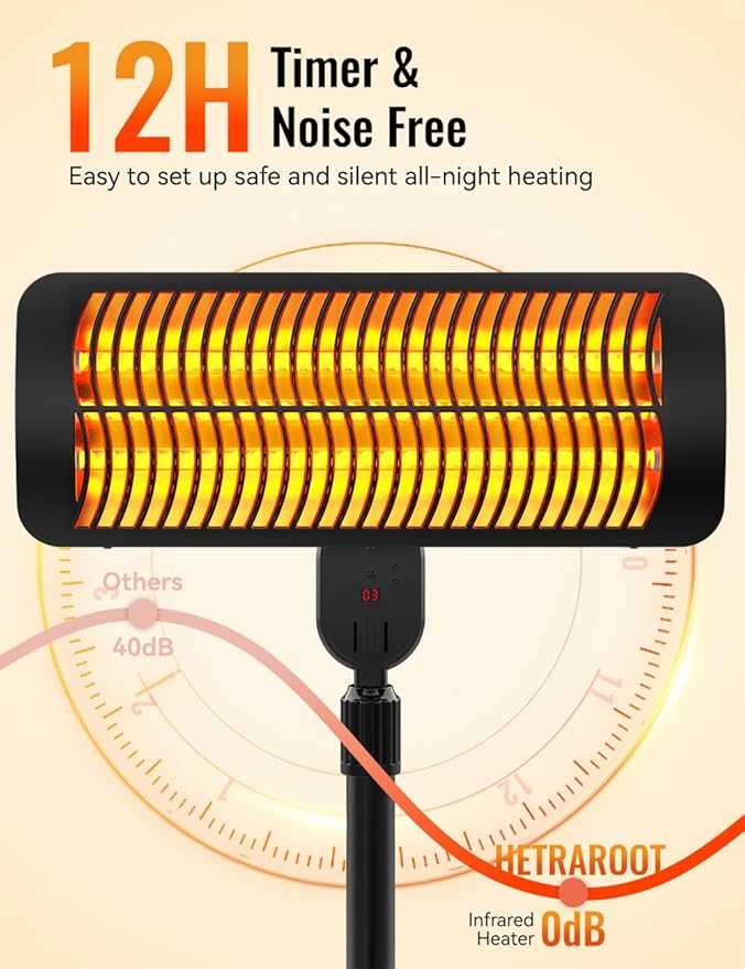 Outdoor Heater, 12H Timer&3 Heat Level, IP54 Waterproof Garage Heater, 1500W Infrared Heating Covers 300Sq.ft, Tip-Over Protection, Towel Bracket,Remote, 83Inch Patio Heaters for Outdoor Use