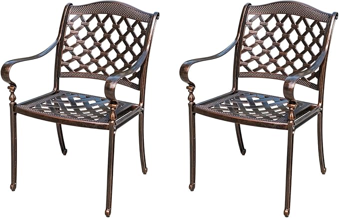 Outdoor Dining Chair Cast Aluminum Patio Chairs Set of 2 All-Weather Patio Dining Chair with Adjustable Feet for Backyard Garden (Royal Chair)