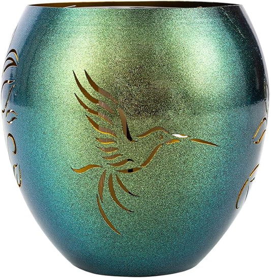 VEWOGARDEN Solar Lanterns Outdoor Waterproof Hummingbird & Plant Hollowed-Out Metal Lantern Solar Lights with Flickering Flame for Patio Porch Table, Green