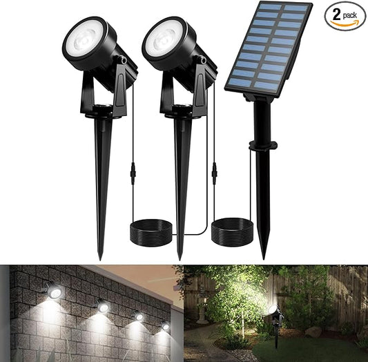 T-SUNUS Halloween Solar Spot Lights Outdoor IP65 Waterproof White 6000K 2-in-1 Landscape Spotlights, 9.8ft Cable Separate Panel Auto Dusk to Dawn for Christmas Flag Yard Garden Driveway Pathway Garage