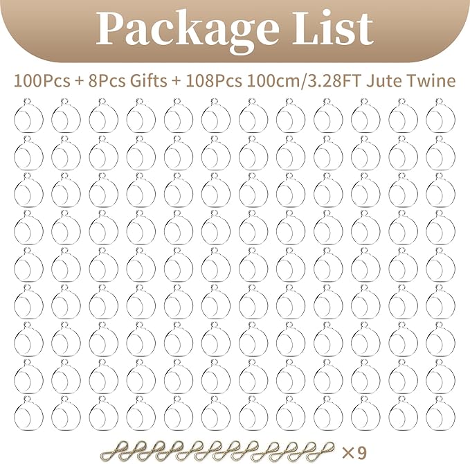 Sziqiqi Hanging Glass Globes Orbs Tea Light Candle Holders fillable with Trinkets for Wedding Ornaments, Wedding Birthday Christmas Party Centerpiece Accessory 2.36inch 100pcs +8 Extra