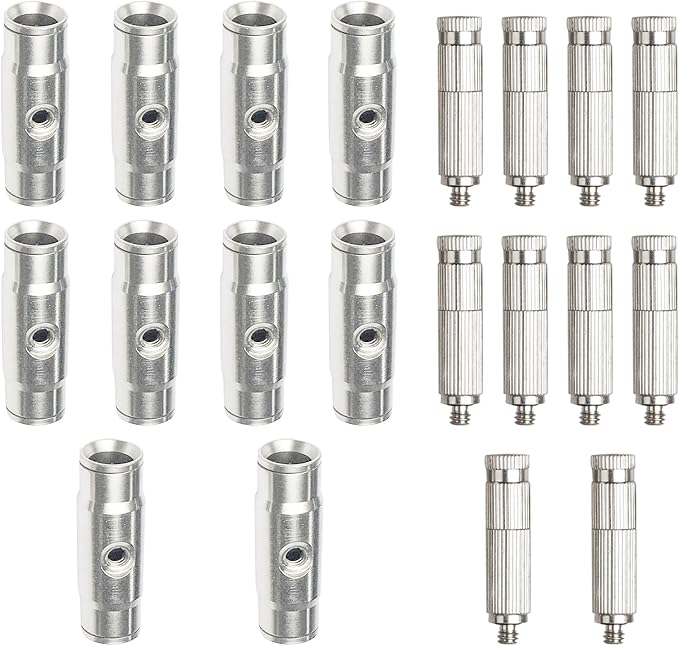 High-Performance Brass Patio Misting Kit – 10 Brass Anti-Drip Micro-Nozzles & 10 3/8″ Slip Connectors for High-Pressure Outdoor Cooling Misting (UNC 10/24, 0.012″ Precision Orifice, 280-1500 psi)