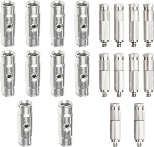 High-Performance Brass Patio Misting Kit – 10 Brass Anti-Drip Micro-Nozzles & 10 3/8″ Slip Connectors for High-Pressure Outdoor Cooling Misting (UNC 10/24, 0.012″ Precision Orifice, 280-1500 psi)
